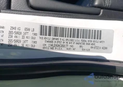 2019 Jeep Grand Cherokee Altitude 4X2 z USA, uszkodzony, nr VIN 1C4RJEAG0KC858177